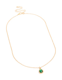Gold Green Diamante Simple Teardrop Pendant Necklace - link has visual effect only