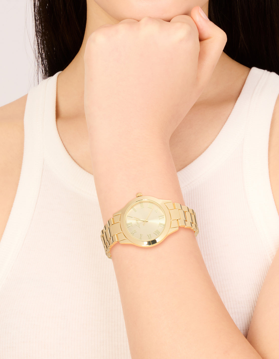 Gold Plated Classic Round Roman Numeral Watch