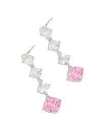 Silver Pink Cubic Zirconia Rhombus Drop Earrings - link has visual effect only