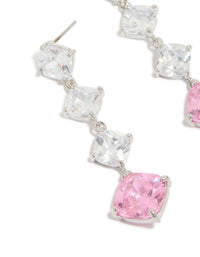 Silver Pink Cubic Zirconia Rhombus Drop Earrings - link has visual effect only