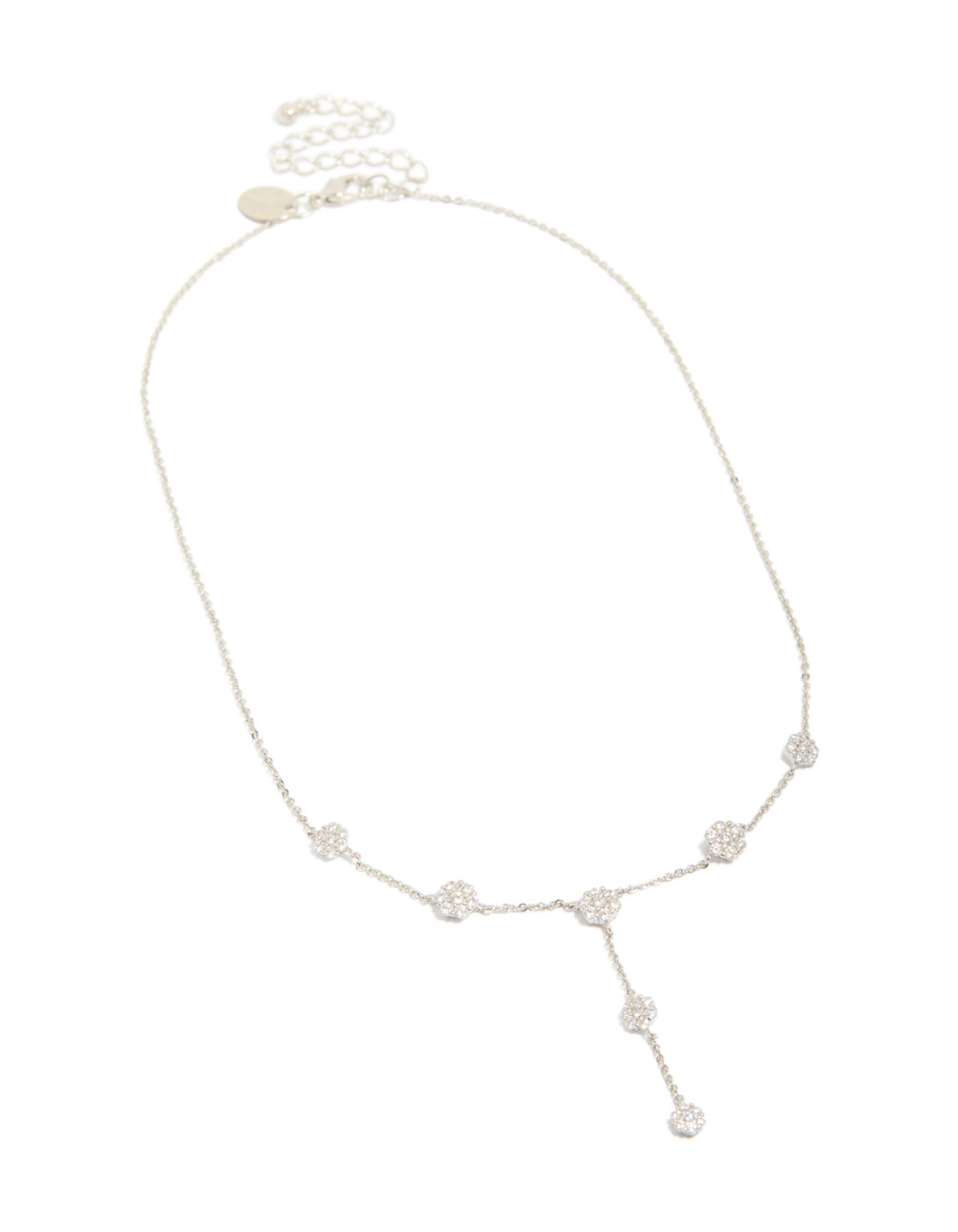 Silver Cubic Zirconia Mini Floral Y Necklace