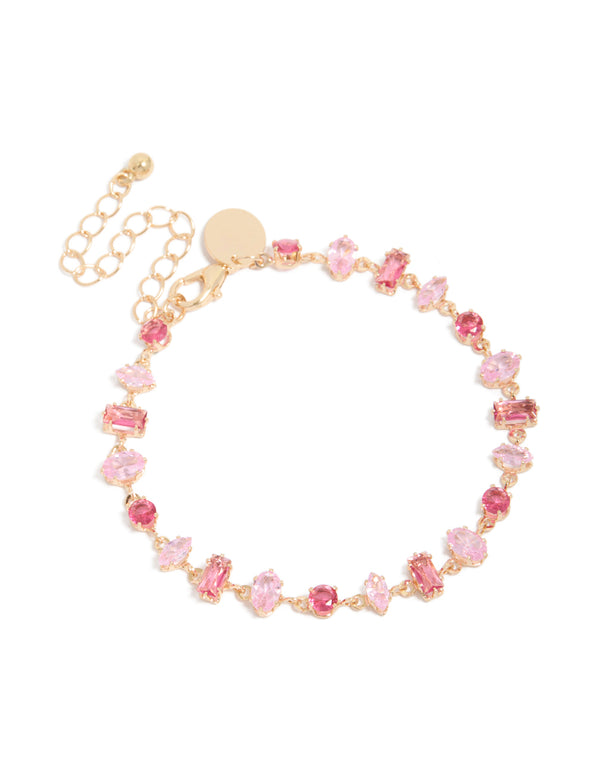 Gold Light & Hot Pink Cubic Zirconia Dainty Bracelet