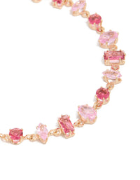 Gold Light & Hot Pink Cubic Zirconia Dainty Bracelet - link has visual effect only