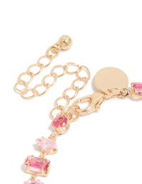 Gold Light & Hot Pink Cubic Zirconia Dainty Bracelet - link has visual effect only