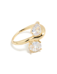 Gold Plated Modern Double  Clear Cubic Zirconia Ring - link has visual effect only