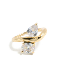 Featuring gold plated material and clear cubic zirconia with modern double statement design front view - link has visual effect only