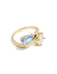 Gold Plated Clear & Blue Cubic Zirconia Ring - link has visual effect only