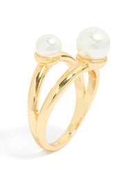 Beautifully crafted waterproof gold plated stainless steel pearls split band ring close up view - link has visual effect only