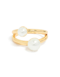 Designed with waterproof gold plated stainless steel and pearls split band ring side detail view - link has visual effect only