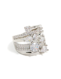 Silver Multi Cubic Zirconia Layered Wrap Ring - link has visual effect only
