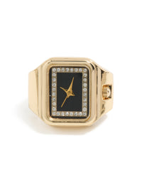 Gold Modern Square Watch Ring - link has visual effect only