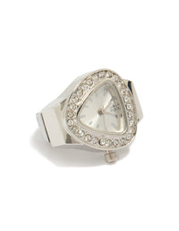 Silver Diamante Watch Ring - link has visual effect only
