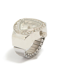 Silver Diamante Watch Ring - link has visual effect only
