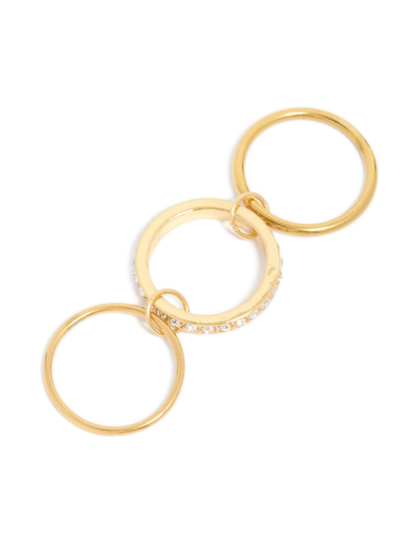 Explore a waterproof gold plated stainless steel mini loop stacking ring with cubic zirconia crystals and statement style side detail view