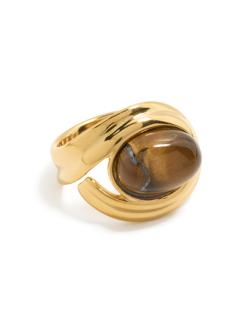 Waterproof Gold Plated Stainless Steel Brown Marble  Oval Ring
