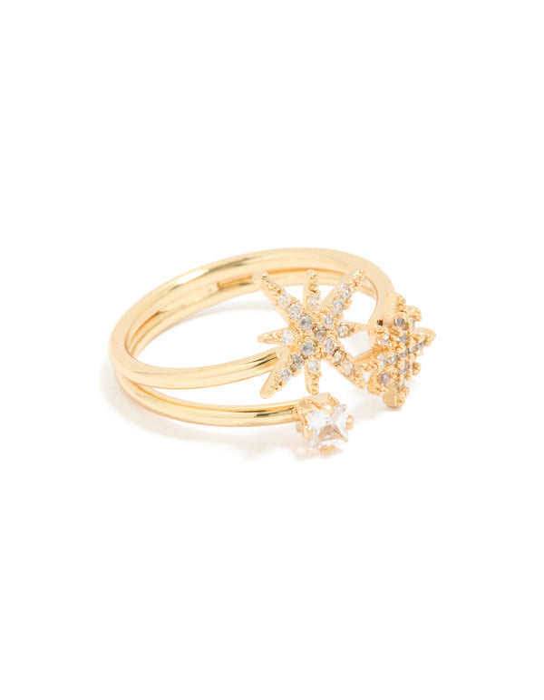 Gold Plated Diamante Celestial Layered Ring