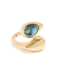 Gold Plated Chunky Wrap Blue & Green Marbled Bar Stone Ring - link has visual effect only