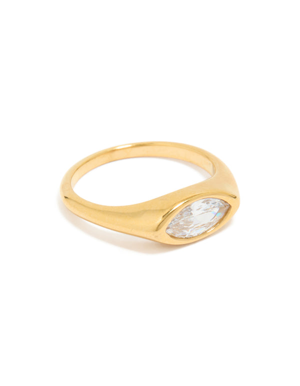 Waterproof Gold Plated Stainless Steel Lovely Cubic Zirconia Signet Ring