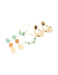 Gold & Green Acrylic Drop & Hoop Earrings 3-Pack - link has visual effect only