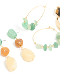 Gold & Green Acrylic Drop & Hoop Earrings 3-Pack - link has visual effect only