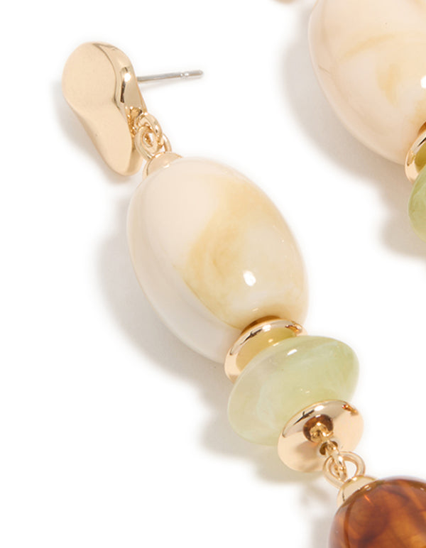 Gold & Acrylic Mixed Size Beaded Drop Earrings