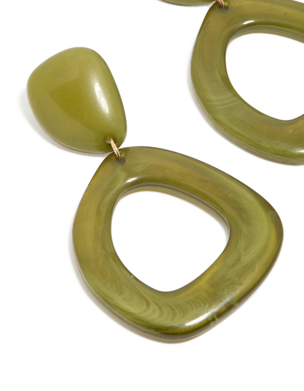 Organic Green Acrylic Open Oval Drop Earrings
