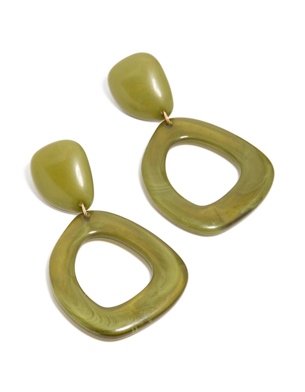 Organic Green Acrylic Open Oval Drop Earrings