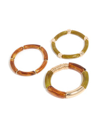Gold Brown & Green Resin Stretch Bracelets 3-Pack - link has visual effect only