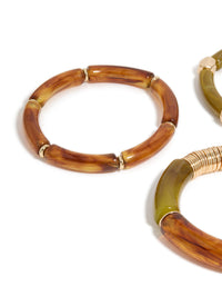 Gold Brown & Green Resin Stretch Bracelets 3-Pack - link has visual effect only