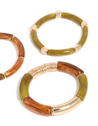 Gold Brown & Green Resin Stretch Bracelets 3-Pack - link has visual effect only