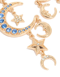 Gold Blue Diamante Celestial Moon & Star Drop Earrings - link has visual effect only