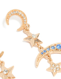 Gold Blue Diamante Celestial Moon & Star Drop Earrings - link has visual effect only