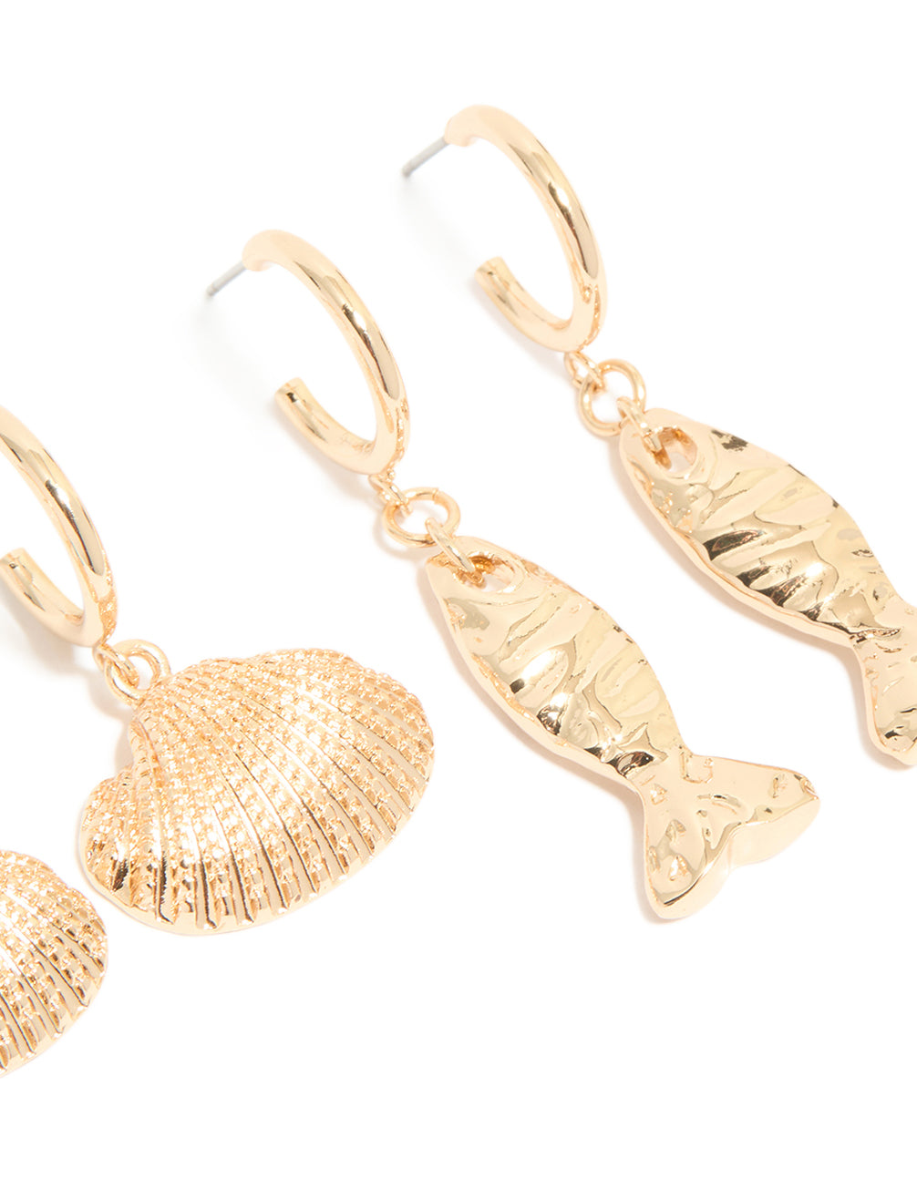 Gold Sea Life Huggie Earrings 3-Pack
