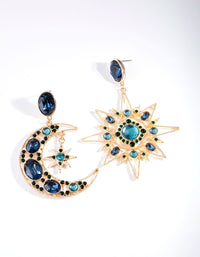 Gold Blue Statement Celestial Earrings - link has visual effect only