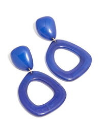 Dark Blue Acrylic Organic Square-Oval Drop Earrings - link has visual effect only