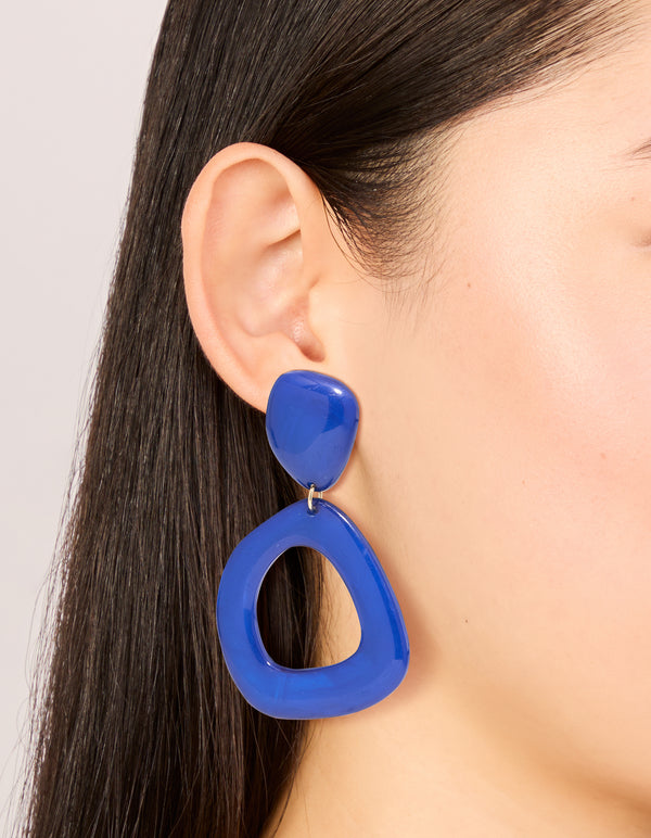 Dark Blue Acrylic Organic Square-Oval Drop Earrings