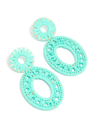 Aqua Blue Paper Patterned Oval Drop Earrings - link has visual effect only