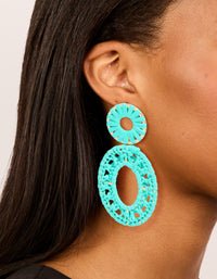 Aqua Blue Paper Patterned Oval Drop Earrings - link has visual effect only