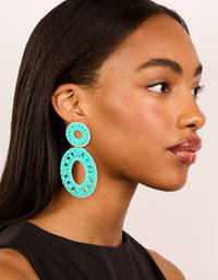 Aqua Blue Paper Patterned Oval Drop Earrings - link has visual effect only
