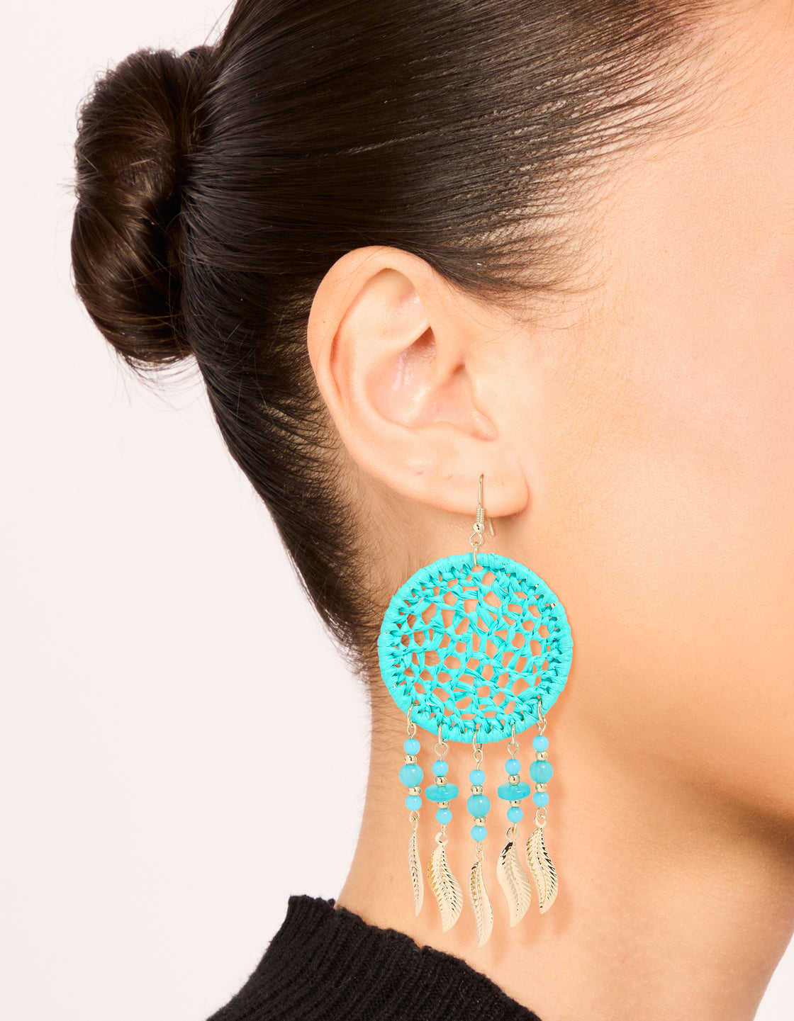 Light Blue Fabric Dreamcatcher Drop Earrings