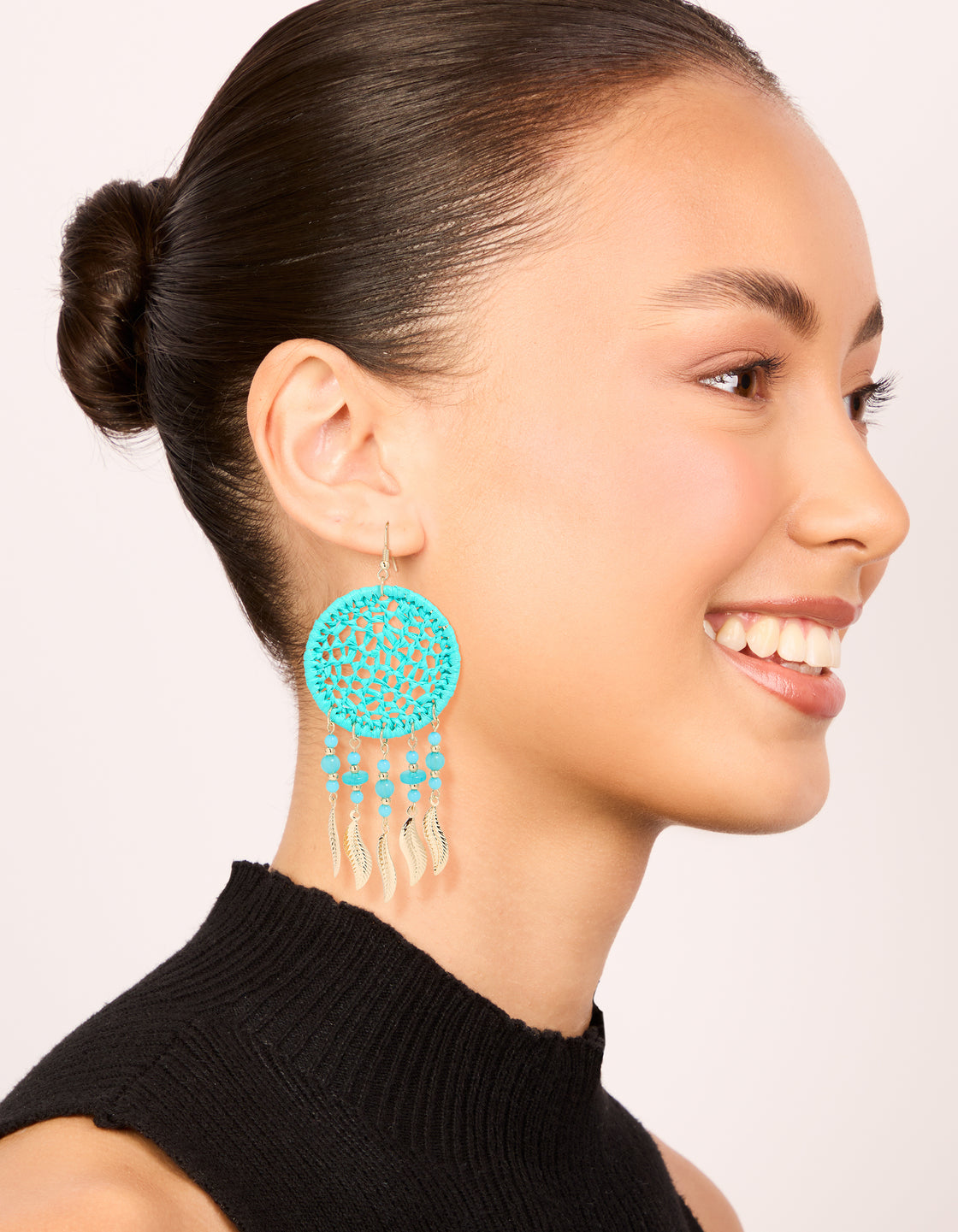 Light Blue Fabric Dreamcatcher Drop Earrings