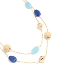 Gold Blue & Raffia Beaded Layered Necklace - link has visual effect only