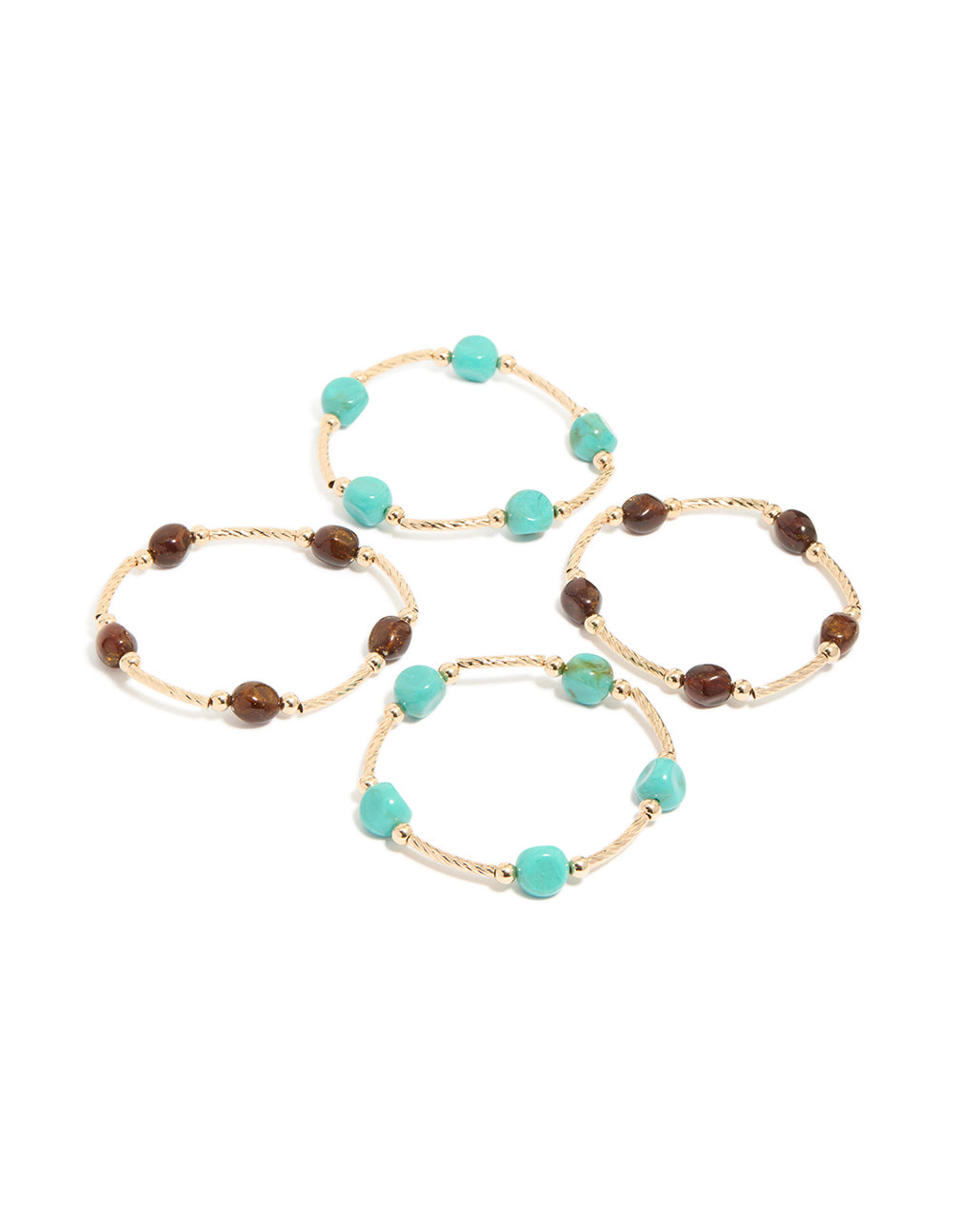 Gold Brown & Turquoise Beaded  Thin Connector Bracelets 4-Pack
