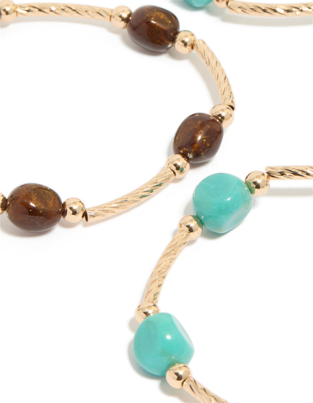 Gold Brown & Turquoise Beaded  Thin Connector Bracelets 4-Pack