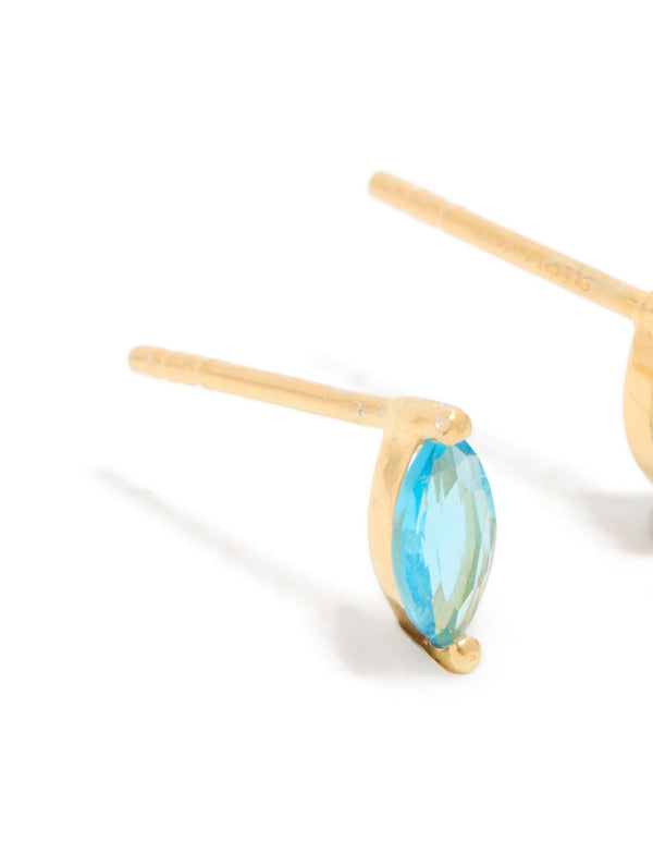 Gold Plated Sterling Silver Blue Cubic Zirconia Marquise Earrings