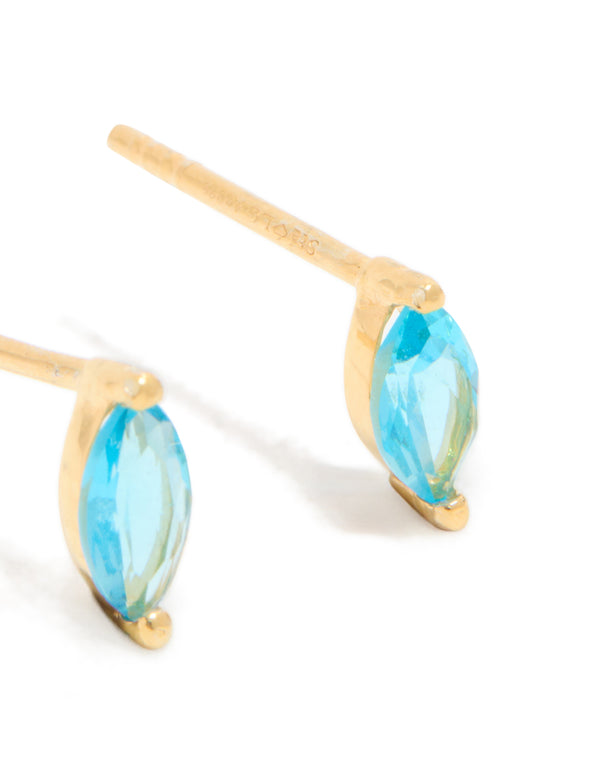 Gold Plated Sterling Silver Blue Cubic Zirconia Marquise Earrings
