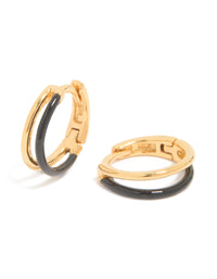 Gold Plated Sterling Silver & Black Enamel Double Hoop Earrings - link has visual effect only