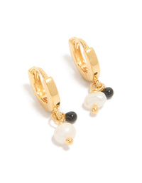 Gold Plated Sterling Silver & Pearl Drop Huggie Earrings - link has visual effect only