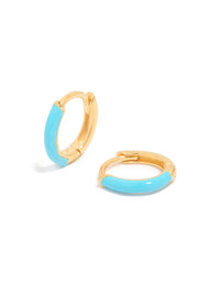 Gold Plated Sterling Silver Light Blue Enamel Huggie Earrings - link has visual effect only