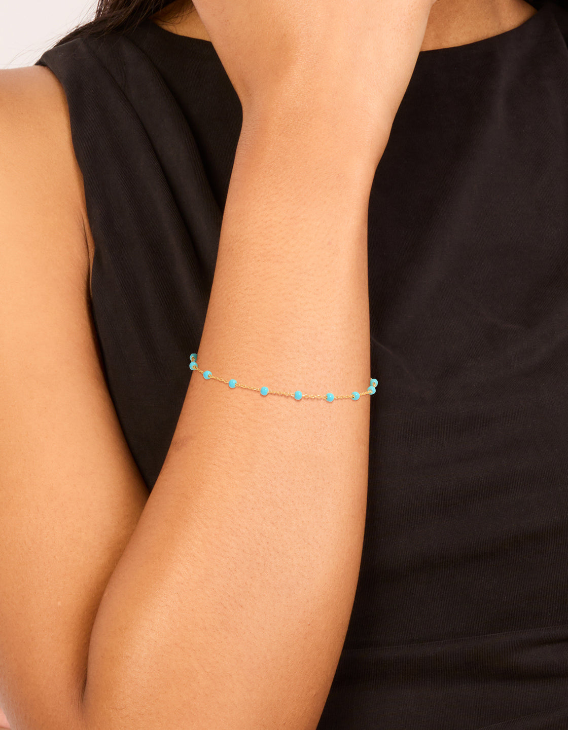 Gold Plated Sterling Silver Blue  Enamel Station Beaded Bracelet